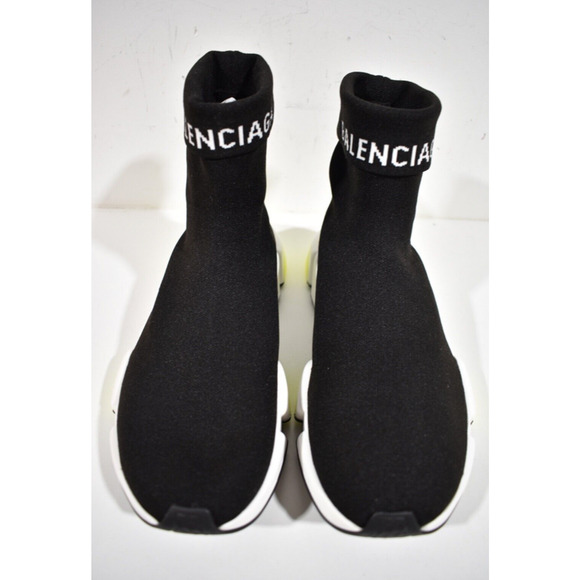 Balenciaga Mens Sock Speed Black White Yellow Logo Cuffed High Top Sneaker 43 10 - Picture 5 of 11